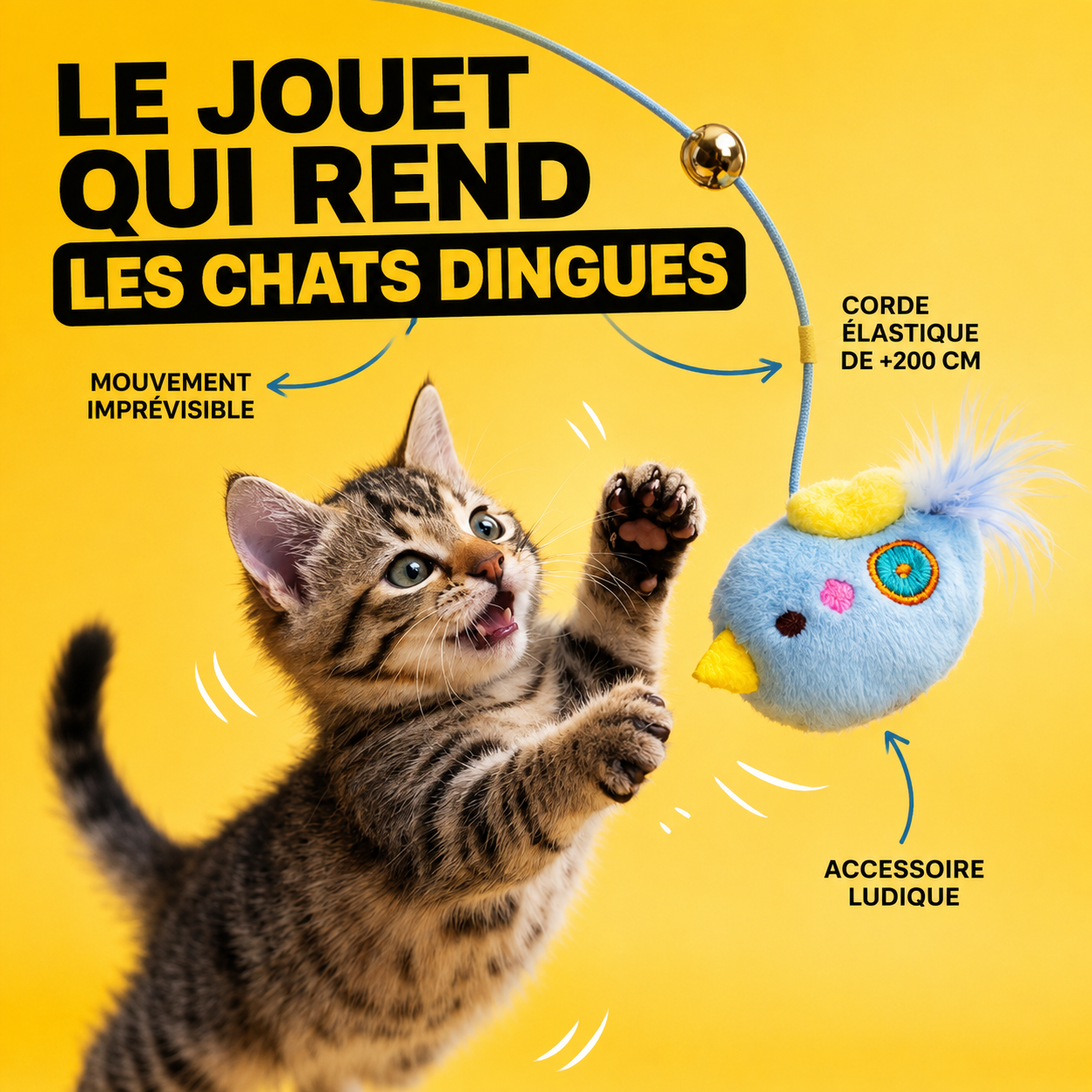 Le jouet stimule mentalement le chat d'intérieur pendant le jeu